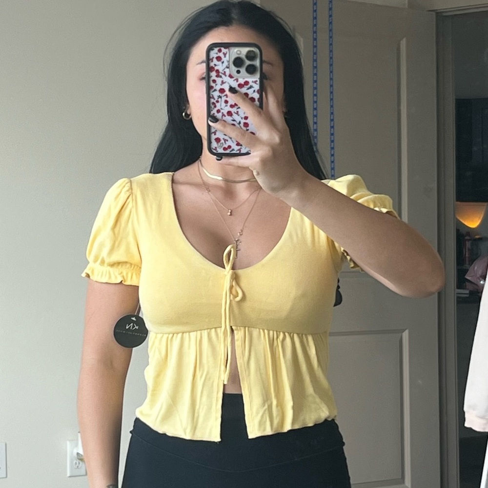 Yellow baby doll milk maid style top